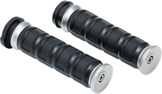 Kuryakyn Dillinger Handlebar Grips Pair Silver Ribbed Rubber