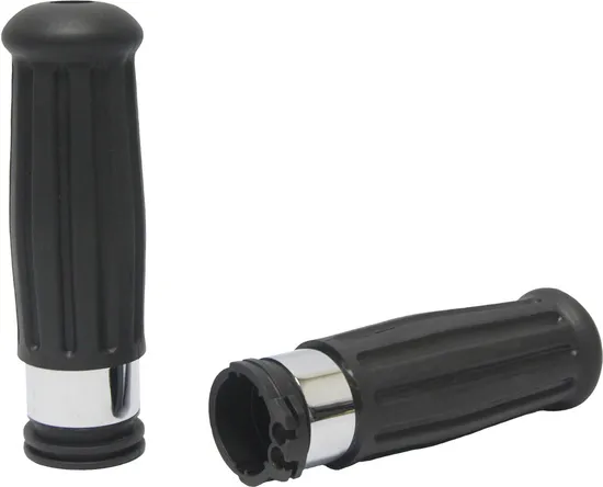 Harddrive Black w Chrome Ring Vintage Grip Pair Set Cable Throttle