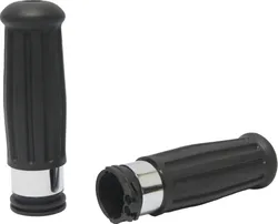 Harddrive Black w Chrome Ring Vintage Grip Pair Set Cable Throttle