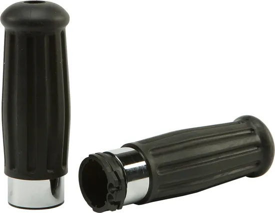 Harddrive Black w Chrome Ring Vintage Grip Pair Set Cable Throttle