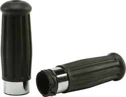 Harddrive Black w Chrome Ring Vintage Grip Pair Set Cable Throttle