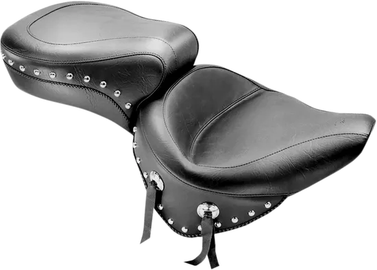 Mustang Black Studded 2Up Wide Touring 1Pc Seat w Conchos