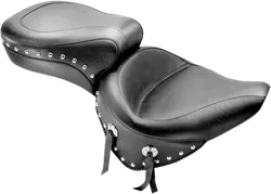 Mustang Black Studded 2Up Wide Touring 1Pc Seat w Conchos