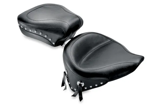 Mustang Black Studded Wide Touring Solo Driver Seat w Conchos