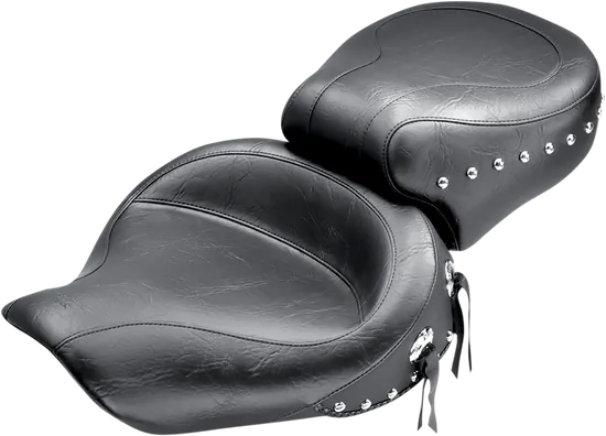 Mustang Black Studded 2 Up Wide Touring 1pc Seat w Conchos