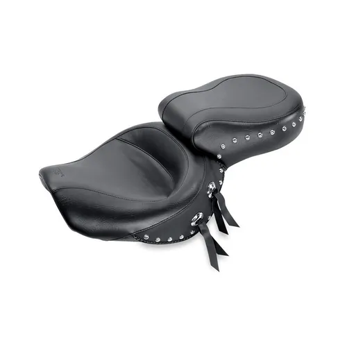 Mustang Black Studded 2 Up Wide Touring 1pc Seat w Conchos