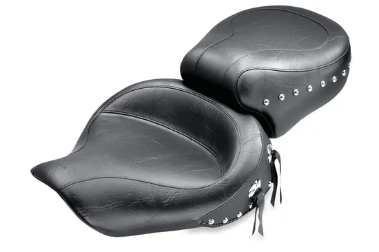 Mustang Black Studded 2 Up Wide Touring 1pc Seat w Conchos