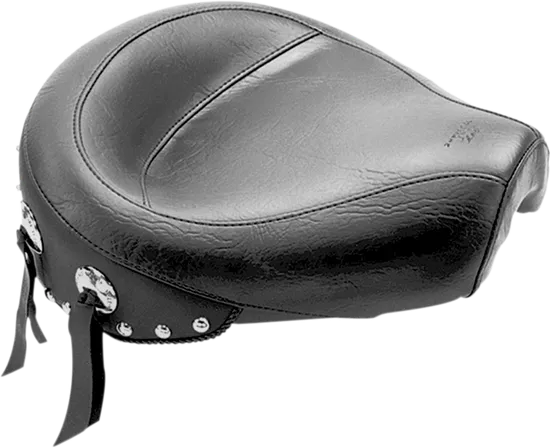 Mustang Black Studded Wide Touring Solo Driver Seat w Conchos