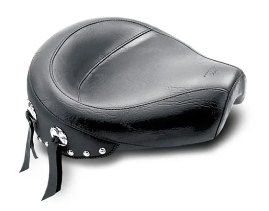 Mustang Black Studded Wide Touring Solo Driver Seat w Conchos