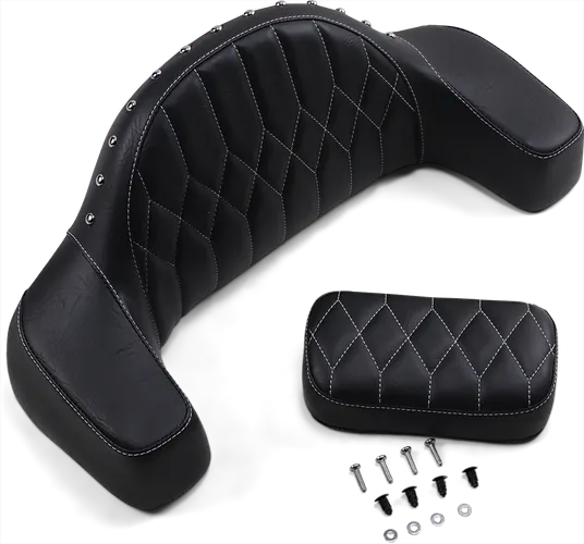 Mustang Black Diamond Stitch Passenger Backrest Pad w Armrest