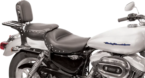 Mustang Black Studded 2 Up Wide Touring 1pc Seat w Conchos 3