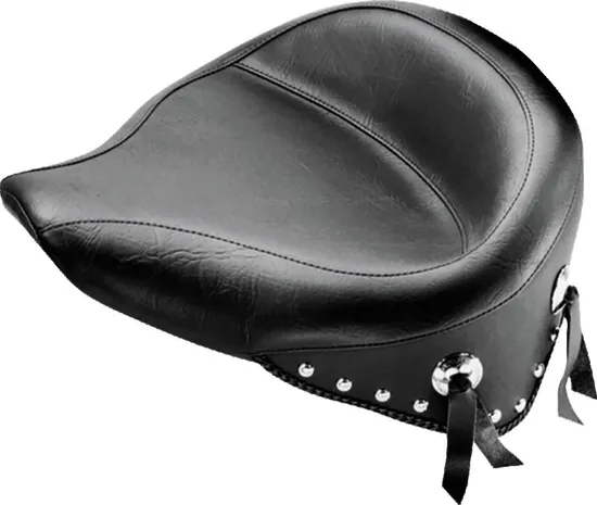 Mustang Black Studded Wide Touring Solo Driver Seat w Conchos