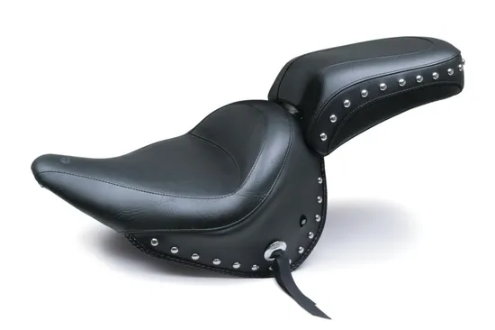 Mustang Black Studded Wide Touring Solo Driver Seat w Conchos