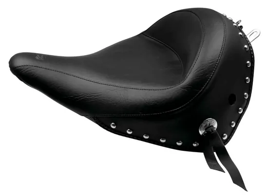 Mustang Black Studded Wide Touring Solo Driver Seat w Conchos