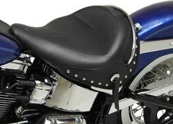 Mustang Black Studded Wide Touring Solo Driver Seat w Conchos