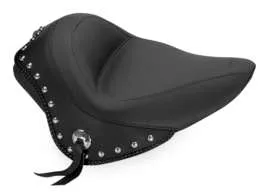 Mustang Black Studded Wide Touring Solo Driver Seat w Conchos