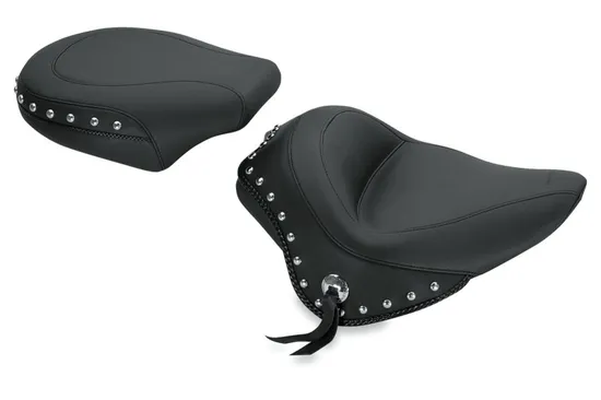 Mustang Black Studded Wide Touring Solo Driver Seat w Conchos