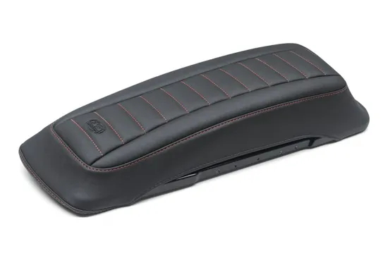 Mustang Black Vinyl Red Stitch Saddlebag Lid Covers