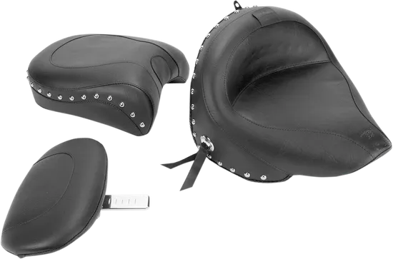 Mustang Black Studded Wide Touring 2pc Seat w Backrest 1