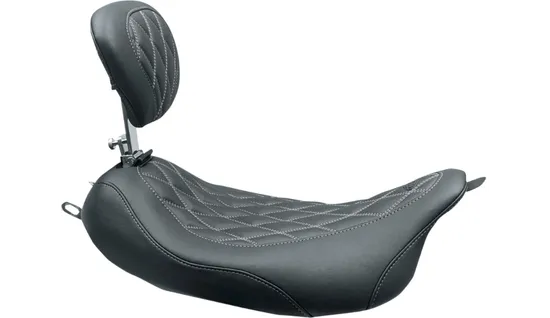 Mustang Black Vinyl Gray Diamond Stitch Wide Tripper Solo Seat