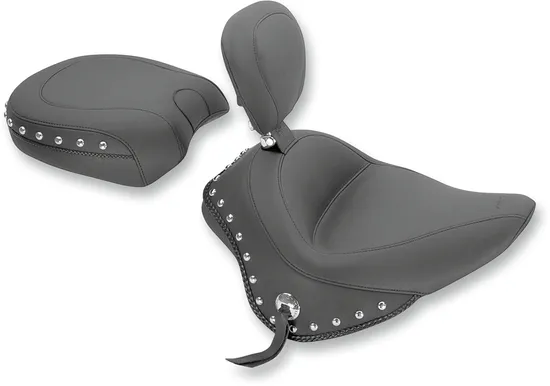 Mustang Black Studded Wide Touring Solo Driver Seat w Backrest