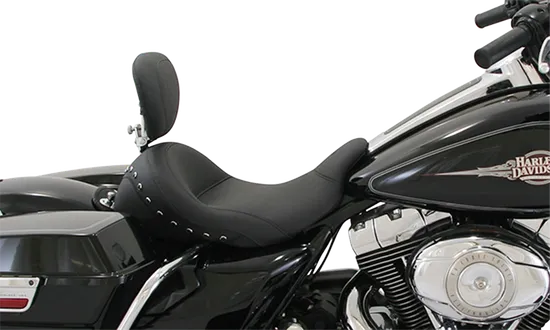 Mustang Black Pearl Studded Lowdown Touring Solo Seat w Backrest