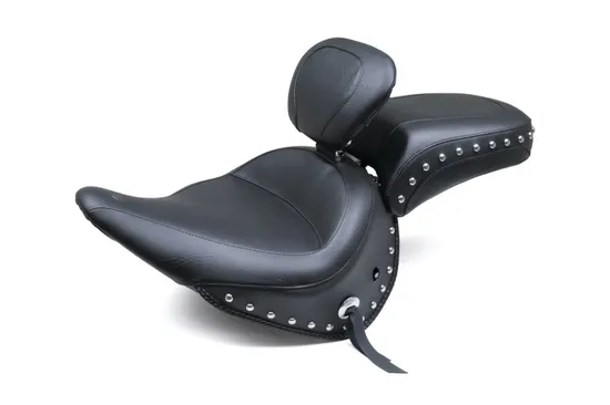 Mustang Black Studded Wide Touring Solo Driver Seat w Backrest