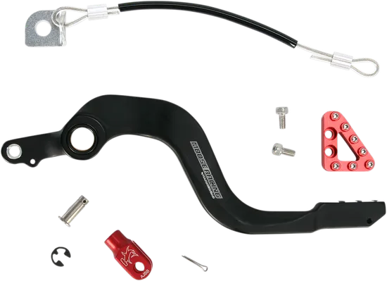 Moose Red Foot Brake Pedal Arm w Snake Lanyard Tether Cable