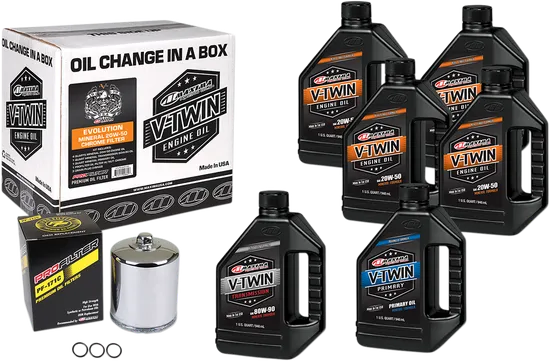 Maxima Evolution Engine Mineral Motor Oil Change Kit with Chrome Filter 20W50