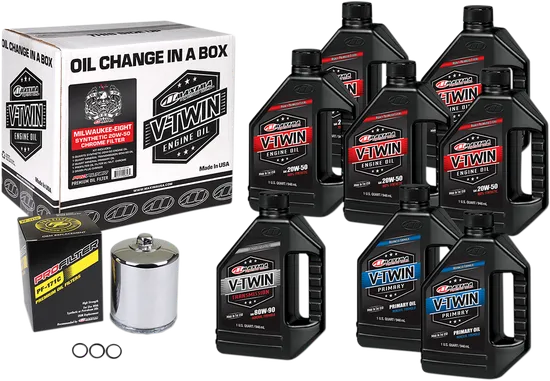 Maxima M8 Engine Synthetic Motor Oil Change Kit w Chrome Filter 20W50