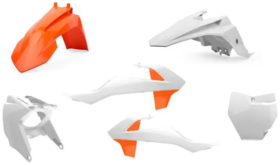 Polisport Plastic Fender Body Kit Set White Orange KTM 65