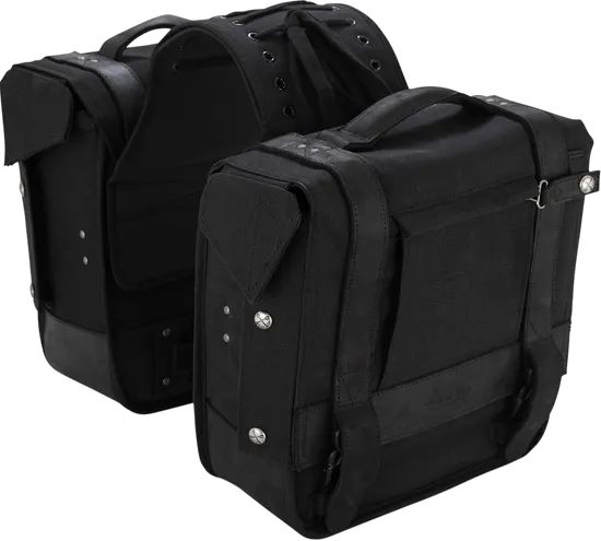 Burly Black Cordura Leather Hook and Loop Throw Over Saddlebag Pair 3