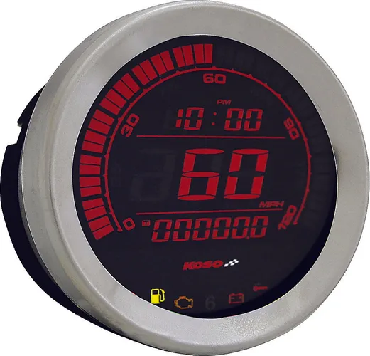 Koso Chrome 6pc Multi Function Gauge Meter w Speed Sensor