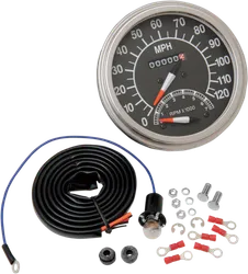 DS Black Face Polished Stainless Steel 2:1 Mechanical Speedometer w Tach MPH
