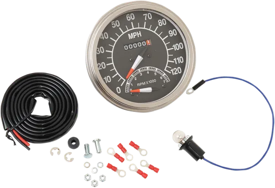 DS Black Face Polished Stainless Steel 1:1 Mechanical Speedometer w Tach MPH