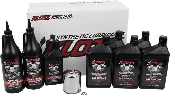 Klotz Premium Synthetic Oil Service Kit w Chrome Filter 20W50 5qt