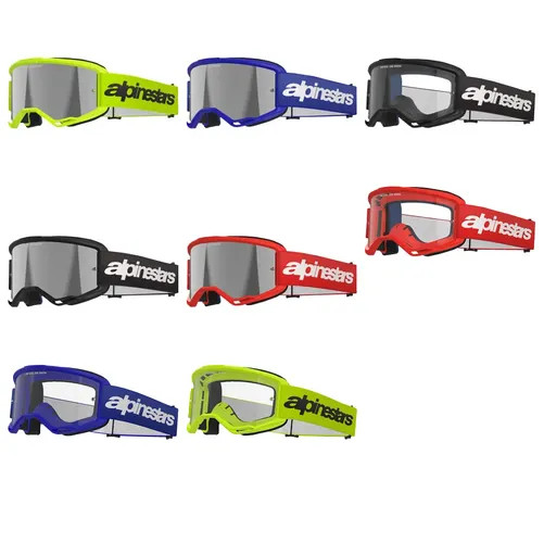 Alpinestars Fluorescent Yellow Blue Black White Red Yellow Adult Vision 3 Wordmark Goggle Single Silver Clear 1