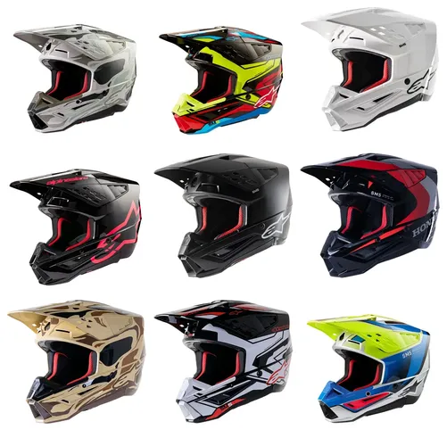 Alpinestars Adult S-M5 Helmet MX XS S M L XL 2XL Gray Green Black Yellow Red White Pink Matte Black Black Red Tan Brown Blue Silver Charcoal Purple
