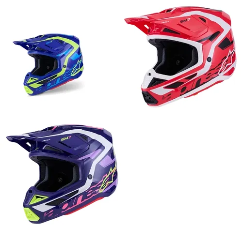 Alpinestars Adult SM7 Deed Helmet MX | XS S M L XL 2XL | Blue Yellow Red White Purple Pink