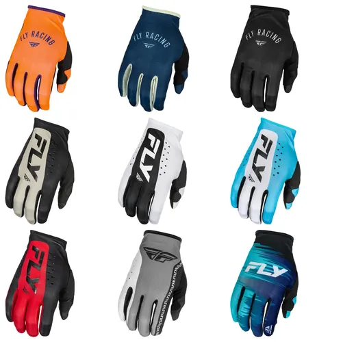 Fly Racing Lite Gloves Adult Youth XS S M L XL 2XL 3XL Orange Purple Navy Cream Black Gray White Blue Red Grey Aqua Green Teal Pink