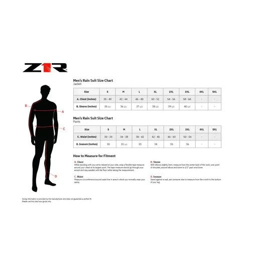 Z1R Adult Men 2-Piece Rainsuit S M L XL 2XL 3XL 4XL Black Orange Hi Viz 2