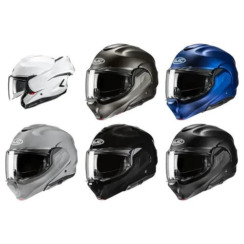 HJC Adult F100 Solid Modular Helmet Modular | XS S M L XL 2XL | White Gray Blue Silver Black Black Satin 1